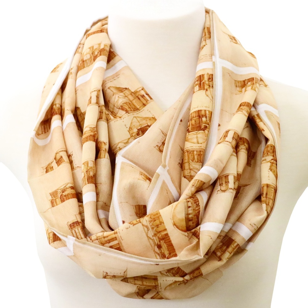 Vintage building drawing infinity scarf art print